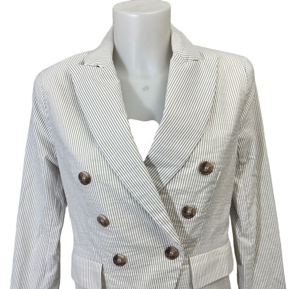 JOIE Beige‎ Pinstriped Notched Collar Blazer Coat size 4 - Picture 2 of 8